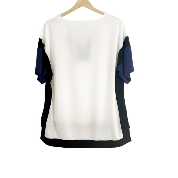 Chico’s Colorblock Fun Nyna Top Blouse White Blue & Black Size 1 Small - Picture 3 of 15
